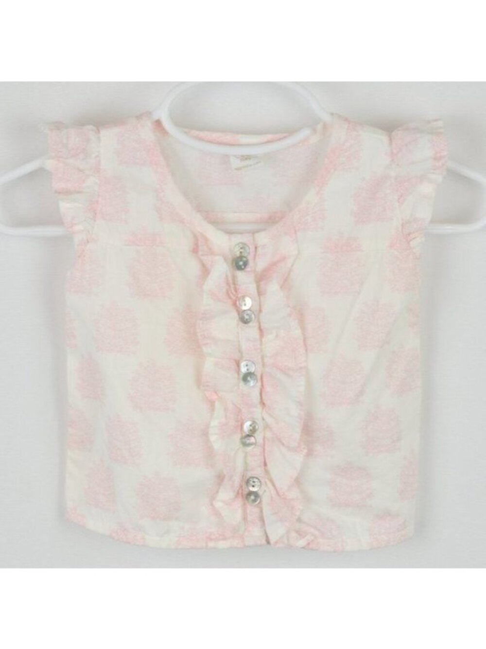 Egg Baby Infant 3-6 Months White Pink Lightweight Button Up Ruffle Sleeve Blouse